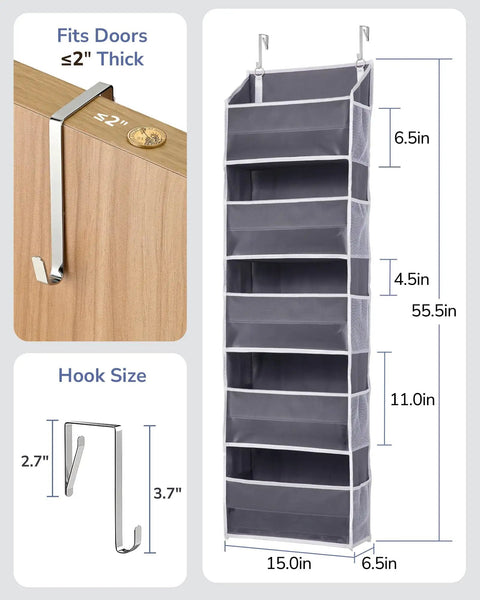 Rock Solid Over The Door Organizer With Five Roomy Compartments And Ten Ventilated Mesh Sleeves For Keeping Things Straight Heavy Duty Hanging Closet Rack For Toys Shoes And Essentials Dark Grey