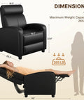 Comfy PU Leather Recliner Chair For Home Theater Seating With Lumbar Support, dimensions and weight capacity illustration