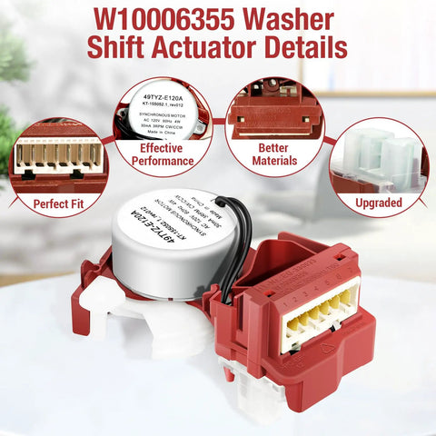 Washer Shift Actuator Replacement WPW10006355 Replaces AP4514409 AP6014711 PS11747977 WPW10006355VP details displayed.