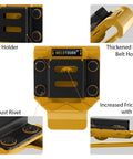 Beefy Drill Belt Clip And Tape Measure Holder For Tool Belts, Universal Clip On Carry for impact drivers, yellow aluminum steel close-up