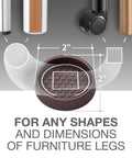 Diagram showing Non Slip Rubber Furniture Cups Set Of 4 For 2 Inch Caster Feet with different furniture legs above it