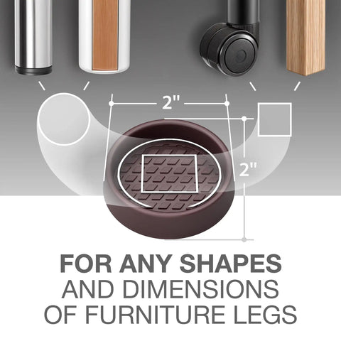 Diagram showing Non Slip Rubber Furniture Cups Set Of 4 For 2 Inch Caster Feet with different furniture legs above it