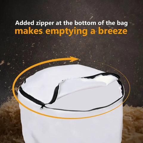 Heavy Duty 1 HP Wall Mount Dust Collector Delivers 560 CFM With 1 Micron Bag And Easy View Window with zippered bag detail