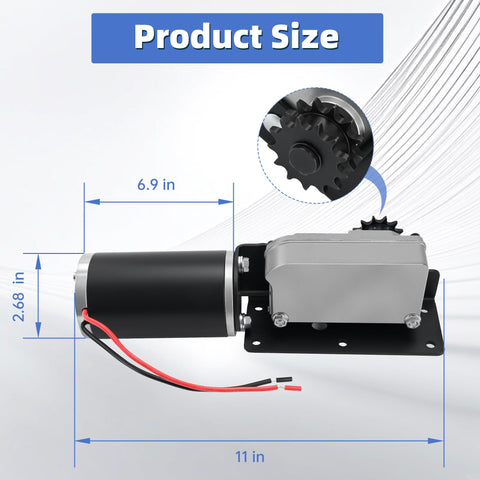 225008 RV Slide Out Motor And Gear Housing For 12V Accu Slide System with dimensions and sprocket detail image