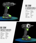 Cordless Drill Driver And Impact Driver Kit With 1.3Ah Battery, Charger, 11 Piece Accessory Set, And Tool Bag, Copper Motor