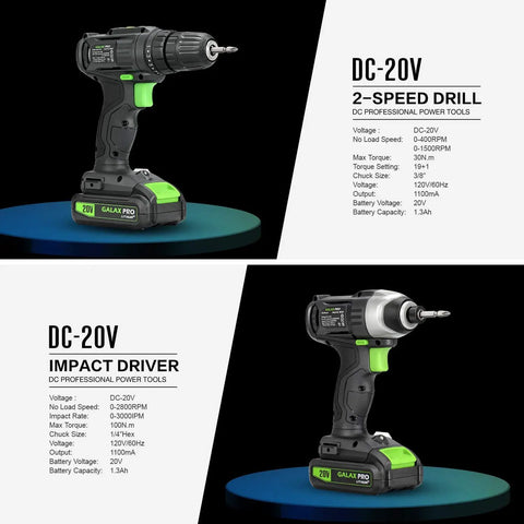 Cordless Drill Driver And Impact Driver Kit With 1.3Ah Battery, Charger, 11 Piece Accessory Set, And Tool Bag, Copper Motor