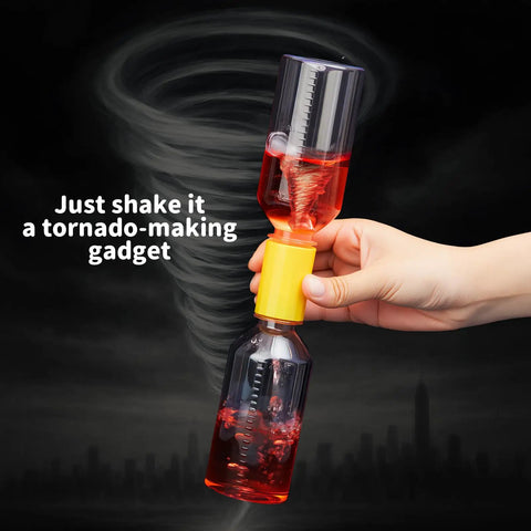 Hand holding Two Pack DIY Tornado Makers Water Vortex Kit creating mini hurricane vortex for kids STEM fun.