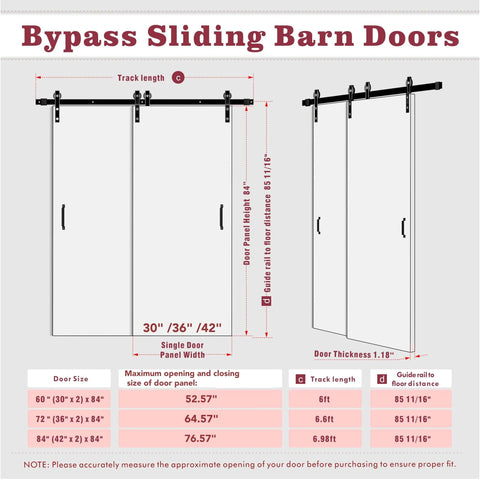 Diagram of Space Saving Bypass Barn Door Kit 60 By 84 Inch With 6 Foot Hardware For Single Track Doors On Double K Frame Doors MDF White DIY Painted Finish Easy To Install