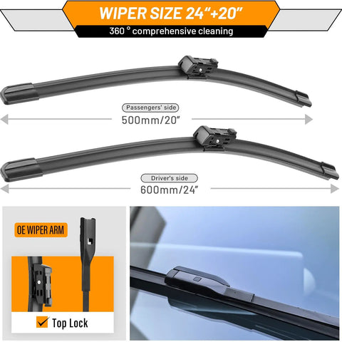 Beefy All Weather Wiper Blade Replacement For Audi A4 Q5 Q3 A5 RS5 S5 Allroad 2009-2020 24 Inch And 20 Inch Wipers Set Of 2