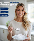 Woman using Party Ready Nugget Ice Maker For Countertop With 44 Lbs Per Day And 5 Minute Ice Ready Soft Pellet Ice On Demand Self Cleaning