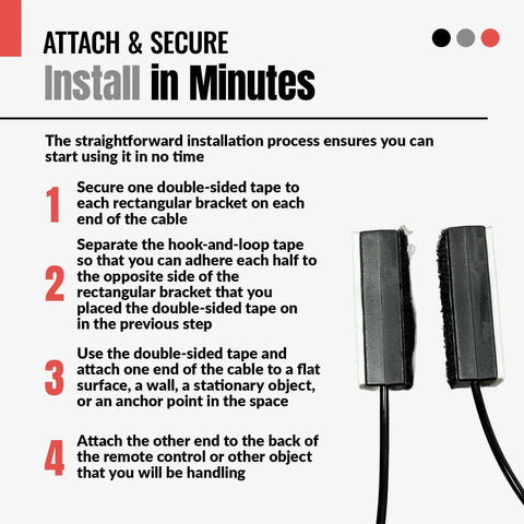 Installation steps for 5 Pack Universal Coiled Security Cable Tether For Remotes With Hook And Loop Fastener