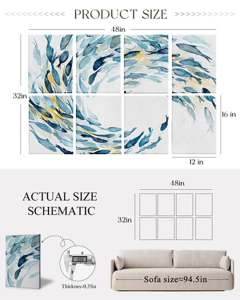 Top Shelf Acoustic Wall Panels With Dope Watercolor Fish Art For Bedroom And Podcast Room Sound Absorbing Polyester Fiber Decor Noise Fighting Wall Tiles 8 Piece Collection size schematic with measurements.