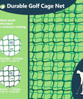 Close-up of tear-resistant mesh net for Backyard Golf Hitting Net Cage With Mat And Target, Heavy Duty Iron Frame Practice Net