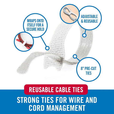 These Super Tough Heavy Duty Reusable Hook Loop Cable Ties Make Organizing Wires A Breeze And Beat Zip Ties Every Time Perfect For Data Centers Electronics And Appliances Eight By Half Inch White Pack Of Sixty