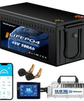Beefed Up 48V LiFePO4 Golf Cart Battery Kit With 200A BMS And 58 Volt 18A Charger, Touch Monitor, Mobile App, 100Ah Pack, 10,000 Plus Cycles For Solar, RV And Off Grid Living
