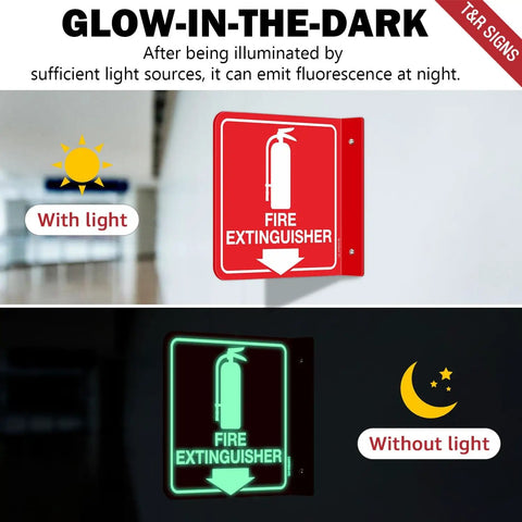 Fire Extinguisher Sign With Down Arrow Glow In The Dark Acrylic 6 By 6 Inches 4 Pack With 2 Pre Drilled Holes And Screws