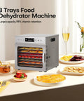 No Fuss Stainless Steel Food Dehydrator For Pulling Perfect Jerky Fruits Veggies Herbs 8 Roomy Trays in kitchen setting.