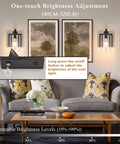 Set Of Two 8 Inch Battery Wall Sconces With Clear Glass, Farmhouse Indoor Lighting, 4000k Neutral White, Rechargeable Remote Dimmable Fixtures, All Day Glow And Zero Wiring Hustle For Bathroom Or Bedroom with dimmable brightness adjustment feature in a cozy living room.