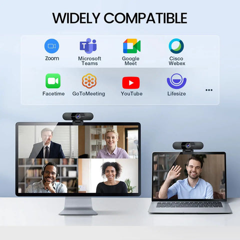 Plug And Play 1080P HD Webcam Packs Dual Noise Killing Mics And Wide Angle Lens With Privacy Sliding Cover for video calls on multiple devices