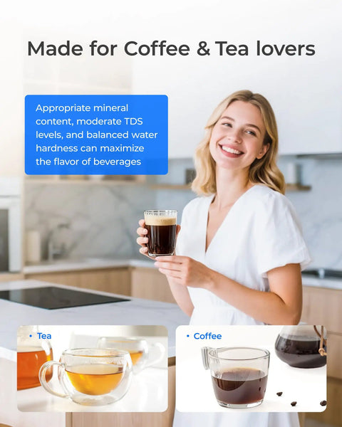 Image of woman holding coffee, showcasing Ten Cup Water Filter Pitcher Bundled With Three NSF Certified Cartridges For Straight Up Clean Hydration And No Nonsense Flavor That Hits Different Every Time You Sip.
