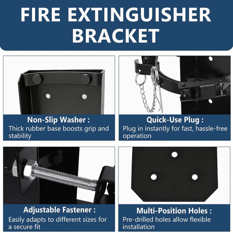 Beefy Heavy Duty Fire Extinguisher Wall Mount Bracket For 20Lb Dry Chemical And 10Lb CO2 Units ST12 Steel Construction close-up features