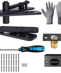 Hidden Door Hinge With Dual Bearing For Silent Operation Heavy Duty Conceal Hinge Supports Up To 573 Lbs shown with installation accessories and gloves.