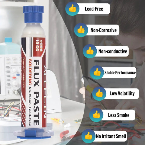 No Clean Soldering Flux 558 10cc 10mL Rosin Paste For Electronics With Needle Dispensing Tool Lead Free Less Smoke Pro Grade