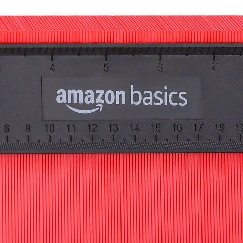 Close-up of Contour Gauge Set Of 2 5 Inch And 10 Inch Profile Tools with measuring scale in inches and centimeters, Amazon Basics label visible.