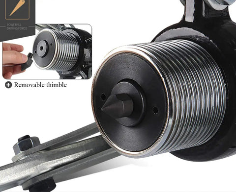 Close-up of Heavy Duty 50 Ton Hydraulic Bearing Puller showing removable thimble and fine-threaded design for precise adjustment.