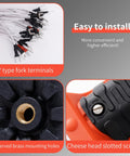 Close-up of Y type fork terminals, brass mounting holes, and cheese head slotted screw for wireless crane remote installation.