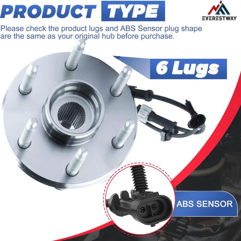 Front Wheel Hub Bearing Assembly With ABS For Chevy Silverado 1500 4WD And GMC Sierra 1500 4WD, 2000 Through 2006 Yukon XL 1500 AWD, 2 Piece Set OE Replacement Ready To Install