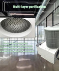 Industrial Oil Mist Collector with conical pre filter in CNC workshop.