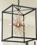 Black And Gold Four Light Sputnik Chandelier, Mid Century Modern Square Pendant Lighting For Kitchen Island, Dining Room, foyer, entryway, bedroom, 12 Inch Wide, UL Listed, Adjustable 59 Inch Chain