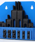 58Piece T Slot Clamping Kit For Mills And Machinists With T Slot Cleaner And Tightening Wrench, Pro Grade Tool Steel, blue holder
