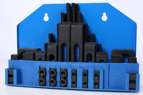 58Piece T Slot Clamping Kit For Mills And Machinists With T Slot Cleaner And Tightening Wrench, Pro Grade Tool Steel, blue holder