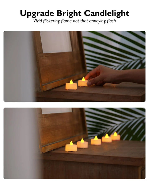 Hand placing LED candle from Flameless Tea Lights With 6 Hour Timer 24 Hour Auto Cycle Battery Operated LED Candles Pack Of 12