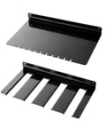 Power Tool Organizer With Drill Holder And Charging Station Wall Mount in black metal, two pieces, showing drill and hook slots