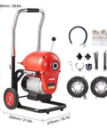 Heavy Duty 120 Foot Manual Feed Sewer Drain Auger Machine Loaded With An 1100W Motor and premium hardened steel cable with accessories.