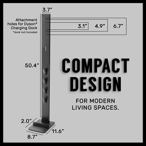 Docking Station Organizer And Vacuum Stand With Attachment Holder For Cordless Dyson V6 Through V15 And G5 Models Easy Drill Free Mount dimensions