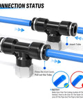 Diagram showing Push To Connect Female Branch Tee Fittings 1/4 Inch Tube OD to 1/4 Inch NPT Thread for pneumatic systems installation.