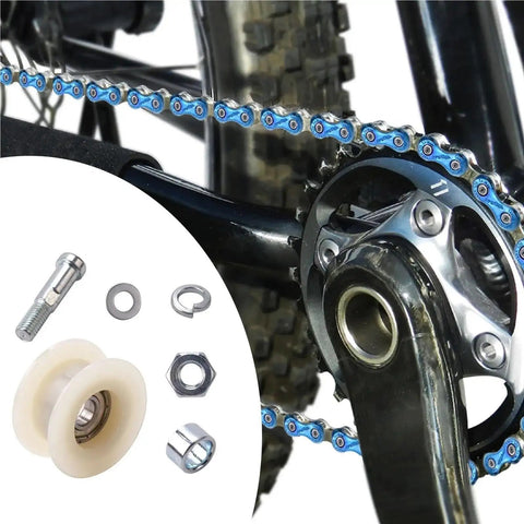 Slick Ride Bike Chain Tensioner Pulley Roller For Smooth Gear Shift And Reliable Driving Keep Your Chain Tight Super Quiet Plus Easy To Install Great Spare Part Upgrade For Your Daily Ride Kit, white pulley set on bike chain