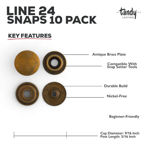 Top Shelf Antique Brass Snap Fasteners Line 24 Size Built Tough And Ready To Roll For Leather Crafting Or Bag Making Fits Like A Dream Comes As A Straight 10 Pack Of Solid Hardware with key features.