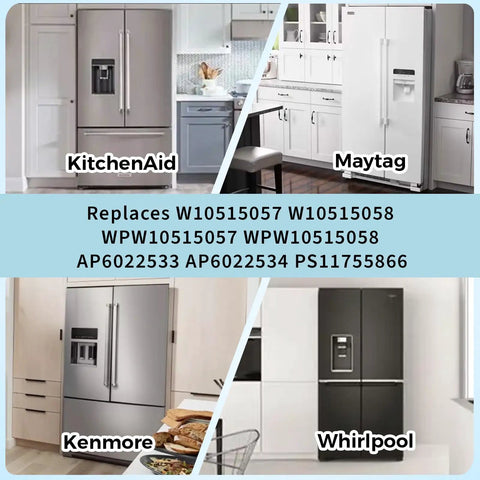 Image showing KitchenAid, Maytag, Kenmore, Whirlpool refrigerators compatible with 3 Pack Refrigerator LED Light Set with Tapered Lens for Fridge and Freezer Includes Two Secondary Lights and One Main Ceiling Light Replaces WPW10515057 WPW10515058 AP6022533 AP6022534 PS11755866.