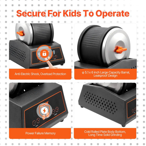 Dope Rock Tumbler Machine With 4 Lb Capacity, Direct Drive Motor, safety features for kids, leakproof design, cold rolled steel body