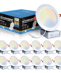 12 Pack 6 Inch LED Recessed Downlights With J Box Dimmable Canless Ceiling Lights Kickin Bright 850 Lumens 12W Six CCT Switchable