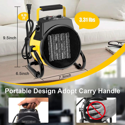 1500W Portable Garage Heater With Lightning Fast Heat In Three Seconds Overheat Protection Indoor Outdoor Space Heater