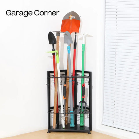 Heavy Duty Corner Garden Tool Rack Organizer For Garage And Shed Free Standing Yard Tool Holder With 31 Holes by windowsill
