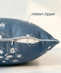 Dark Blue Floral Chinoiserie Pillow Cover 20-Inch Square Throw Pillow Case for Coastal Grandmillennial Decor Navy and White Block Print Accent for Living Room Durable Upholstery Fabric, hidden zipper detail