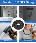 Extra Long Matte Black Stainless Steel Shower Hose Extension with Flexible Handheld Sprayer in various shower setups.
