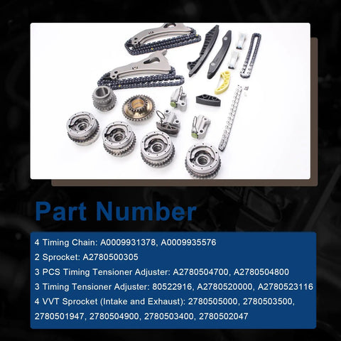 Beefed Up Mercedes Benz 4.7L V8 Turbo M278 Timing Chain Kit With Camshaft Adjuster Sprocket Includes Chains Tensioners Guides
